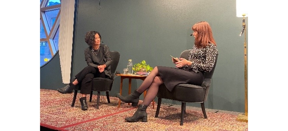 Conversatorio entre Pilar Quintana y Lina Wolff en la Librería Publica de Uppsala, Suecia