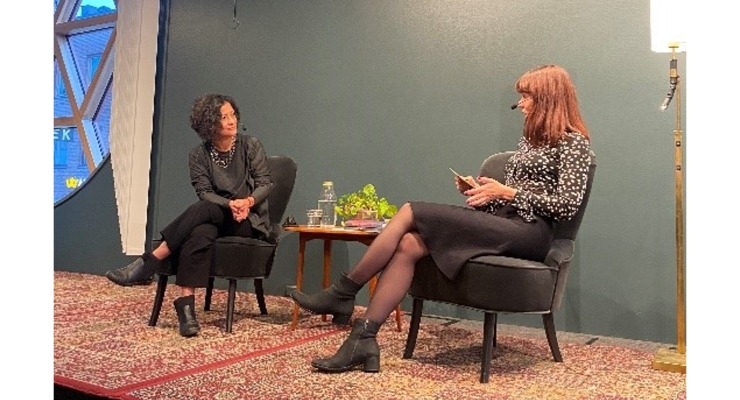 Conversatorio entre Pilar Quintana y Lina Wolff en la Librería Publica de Uppsala, Suecia