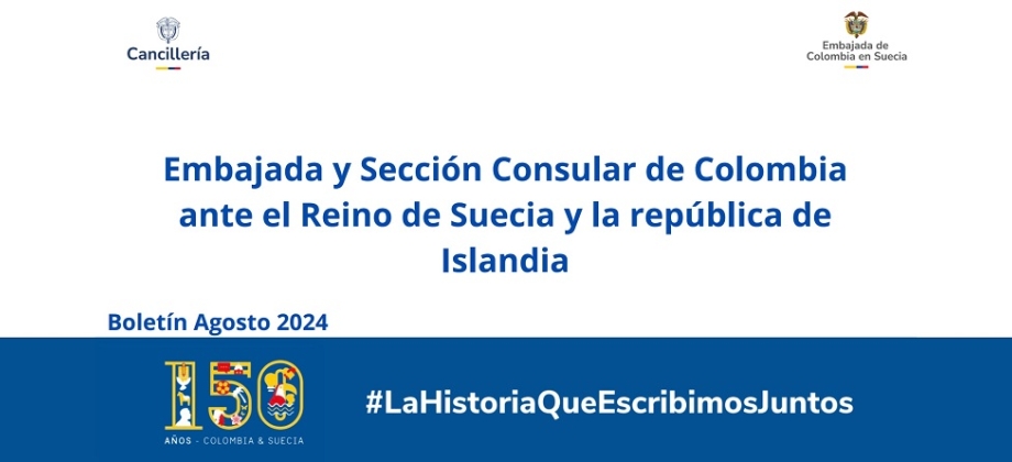 Banner del boletín de agosto de la Embajada de Colombia ante el Reino de Suecia